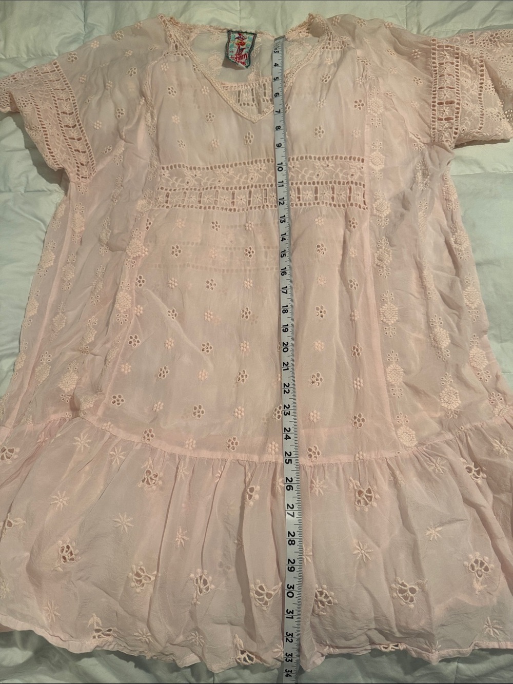 Johnny Was Pale Pink Embroidered Eyelet Tunic / Mini Dress - Picture 6 of 9